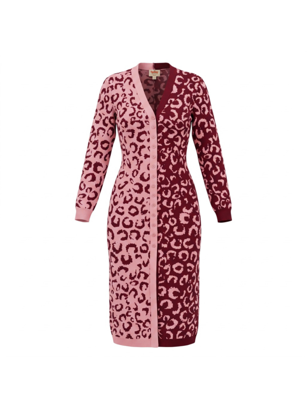 Farm Rio Mixed Leopard V-Neck Knit Midi Cardigan Dress Pink Burgundy Size Medium